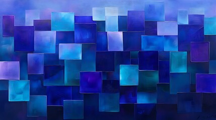 Abstract Blue and Purple Geometric Pattern with Vivid Square Blocks in Various Shades and Textures