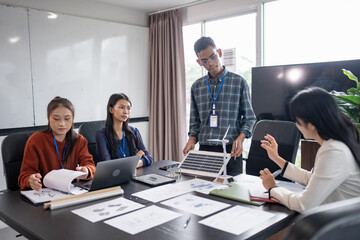 Solar panels green energy Business people working in green eco friendly office business meeting creative ideas for business eco friendly professional teaching corporate people sustainable electricity