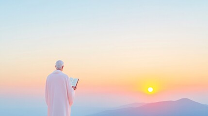 Fototapeta premium Serene Sunrise with St. John Silhouette Spiritual Reflection for St. John the Evangelists Day, Christmas, and Easter