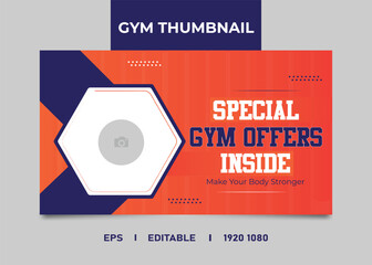 Gym and fitness youtube video thumbnail or fitness training Template