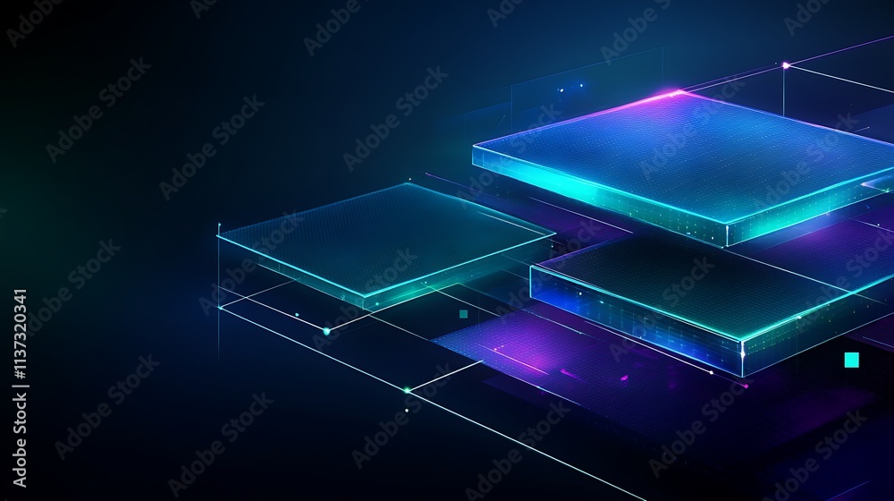 Aufkleber Abstract Digital Background with Geometric Shapes and Vibrant Neon Colors for Technology and Design Use