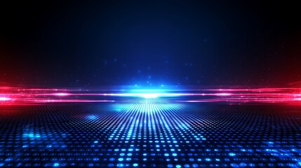 Abstract digital background with glowing lights and dots in blue and red hues for modern design projects