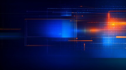 Abstract Digital Background with Glowing Lines and Shapes in Blue and Orange Colors