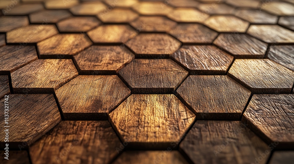 Aufkleber Discover a smooth and inviting wooden texture featuring a honeycomb of hexagons perfect for backgrounds in modern design and creative projects. Ideal for showcasing warmt