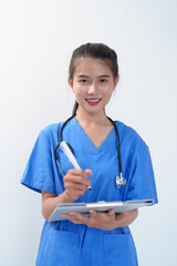 Portrait of doctor asian woman on white background Healthcare and medical