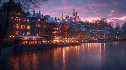 Fototapeta premium LANDSCAPE IMAGE OF SANKT MORITZ IN THE WINTER, SOFT LIGHT. hyper realistic.