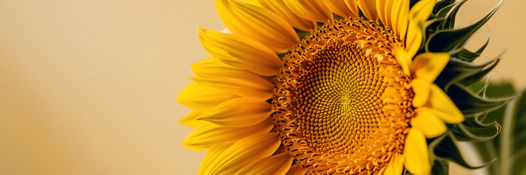 &ldquo;Sunflower Field Close-Up on Solid Background&rdquo; &ndash; A vibrant, detailed close-up of a sunflower with petals and seeds in focus, displayed against a solid pastel-yellow background, emphasizing natural bea