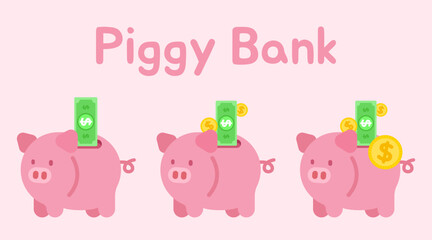 pink piggy bank saving money dollar coin banking fund investing