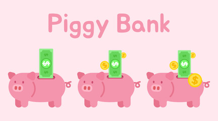 pink piggy bank saving money dollar coin banking fund investing