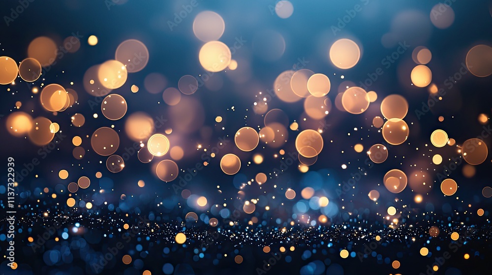 Aufkleber Explore this captivating abstract background featuring glittering lights and mesmerizing bokeh effects in deep blue tones, perfect for creative projects and stunning visu