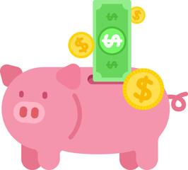 pink piggy bank saving money dollar coin banking fund investing