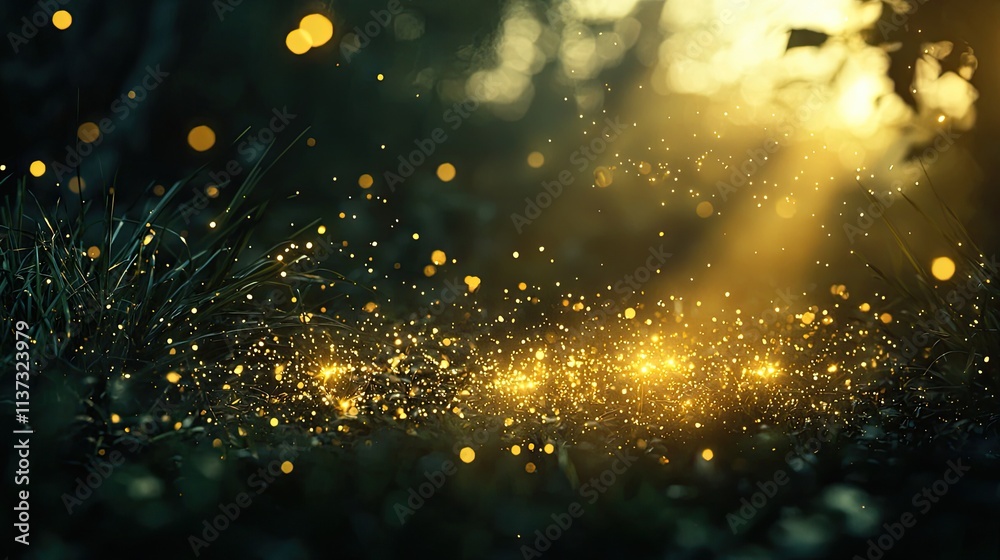 Poster Captivating bokeh effect showcasing soft light particles that create an enchanting atmosphere. Perfect for artistic themes and design projects that need a touch of magic.