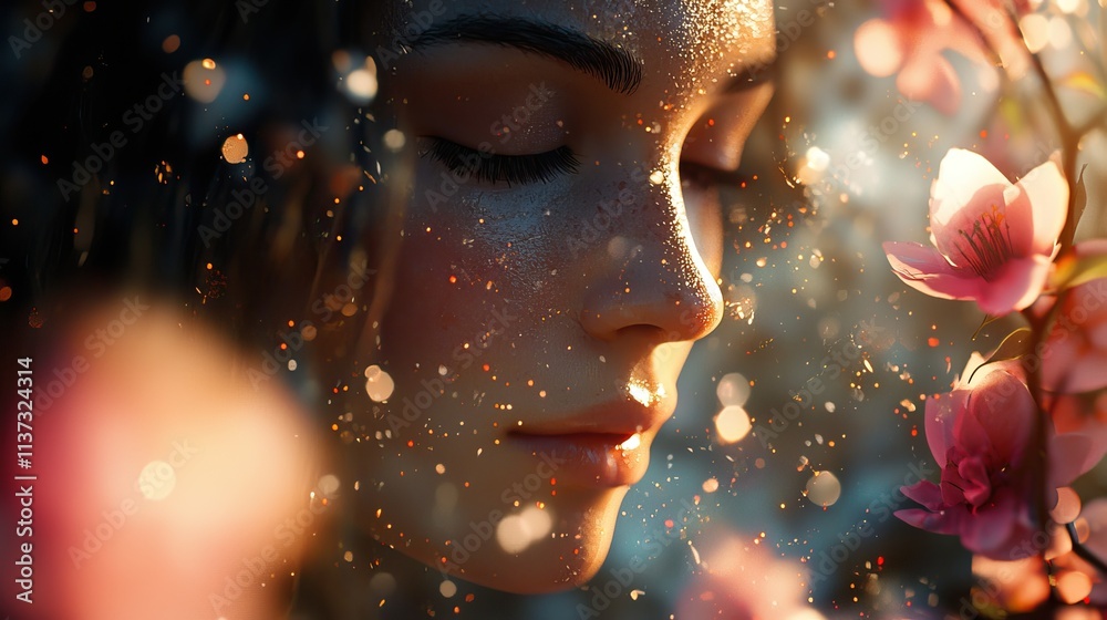 Aufkleber Captivating bokeh effect showcasing soft light particles that create an enchanting atmosphere. Perfect for artistic themes and design projects that need a touch of magic.