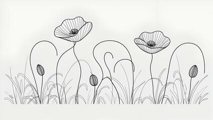 Naklejka premium Title: Phoenix Delicate Poppy Flowers in a Whimsical Continuation 2
