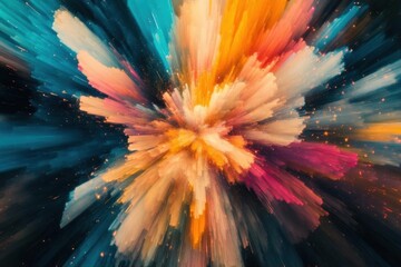 Abstract explosion of vibrant colors radiating in dynamic motion.