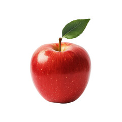 A fresh red apple with a green leaf against a clean transparent background highlighting its vibrant color and natural appeal, Red ripe apple on transparent background