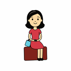 girl kid sitting on a suitcase