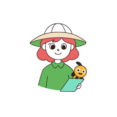 a beautiful girl kid wearing a safari hat and skewing 