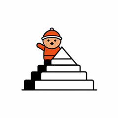 a kid climbing up stairs