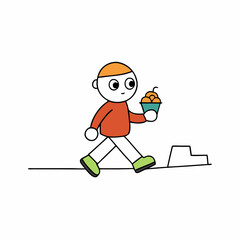 a kid eating street food while walking on a city