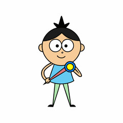  a kid holding a compass and looking excited