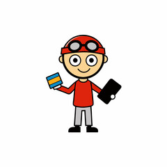 a kid holding a passport and plane tickets cartoon