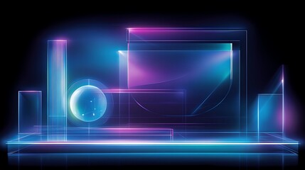 Futuristic Abstract Digital Design with Colorful Geometric Shapes and Glowing Lights on a Dark Background