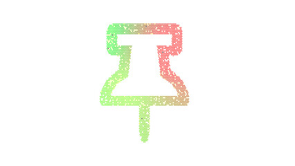 Icon thumbtack is made up of LED square shapes. There are bright diodes and there are black dead diodes