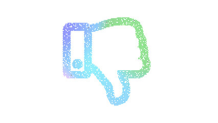Icon thumbs down is made up of LED square shapes. There are bright diodes and there are black dead diodes