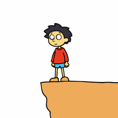 a kid standing at the edge of a cliff admiring