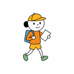 a kid walking with a backpack and a map cartoon