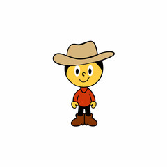 a cartoon kid wearing a cowboy hat and standing on a ranch