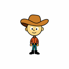 a cartoon kid wearing a cowboy hat and standing on a ranch