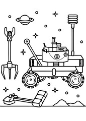 exploring the mars surface imagine you driving Mars mission Line Art coloring book vector design