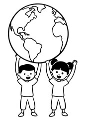 Kids the heroes of climate change Line Art coloring book Vector design
