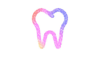 Icon tooth is made up of LED square shapes. There are bright diodes and there are black dead diodes