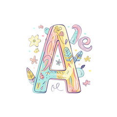 Fototapeta premium Lowercase English letters a, whimsical hand-drawn doodle style,