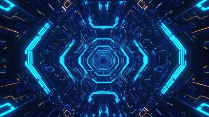 Obraz premium Vibrant abstract hexagonal pattern showcasing a futuristic neon blue design against a striking black background, ideal for technology and creative projects.