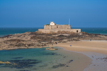 Beach and seafront in the town of Saint-Malo in Brittany, France