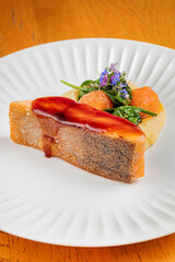 salmon steak with mashed potato