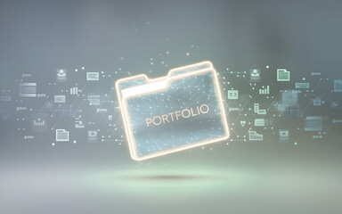 Fototapeta premium Glowing Portfolio Icon: Digital Portfolio, Data Management, Cloud Storage