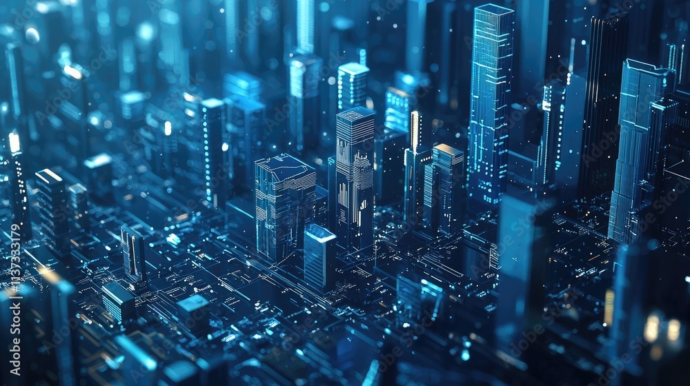 Aufkleber This image showcases a modern business data visualization theme, featuring various charts and graphs in blue tones to represent statistical analysis and growth trends eff
