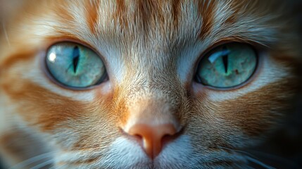 Captivating Gaze: A Close-Up Portrait of an Orange Tabby Cat with Striking Emerald Eyes