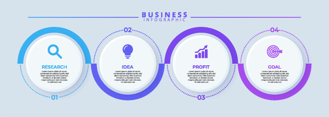 Infographic chart 4 step process, ideal for presenting business startup concepts. Features clean, minimalistic design with thin line icons.