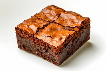 Deliciously Soft Chocolate Brownie Slice with Rich Texture and Brown Hue on White Background