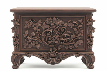 Intricately Carved Wooden Chest with Floral Motifs and Elegant Details for Home Decor or Interior Design Enhancements