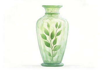 Elegant Glass Vase with Leaf Design in Soft Green and Translucent Finish for Home Decor or Floral Arrangement