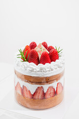 birthday cake with strawberry on a white background