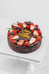 Chocolate cake with Happy birthday tag,Homemade cake