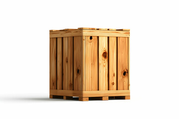 Natural Wooden Crate on White Background Ideal for Storage, Shipping, or Decorative Use in Interior Design or Crafting Projects